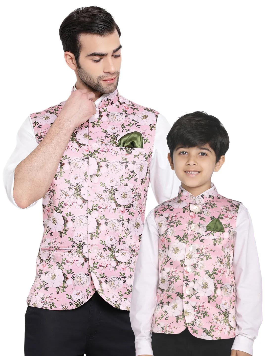 Vastramay Multicolor-Base-Pink Baap Beta Ethnic Jacket Set