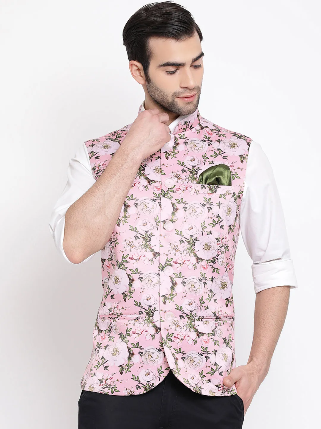 Vastramay Multicolor-Base-Pink Baap Beta Ethnic Jacket Set