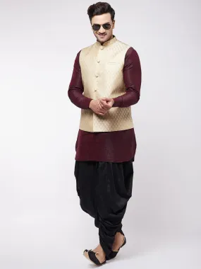 VM By VASTRAMAY Men's Cream Silk Blend Jacket With Curved Kurta Dhoti Set