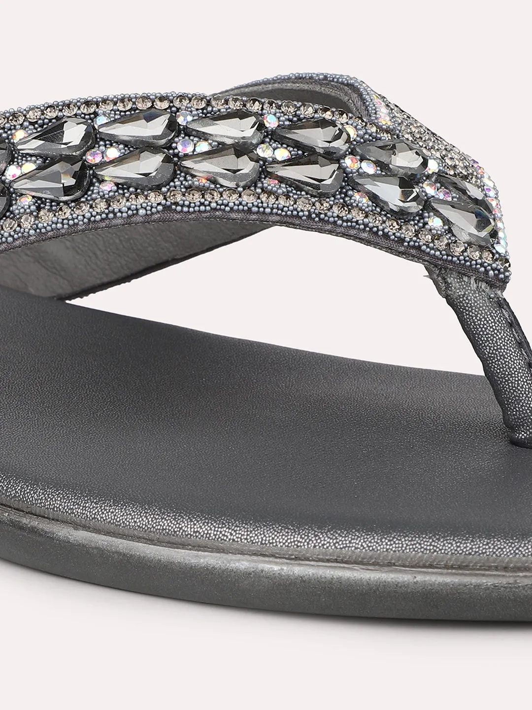 Women Pewter-Toned Embellished Open Toe Wedge Sandals