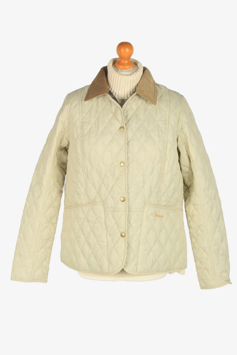 Womens Barbour Quilted Jacket Vintage Size L Beige C2407 - Pepper Tree London