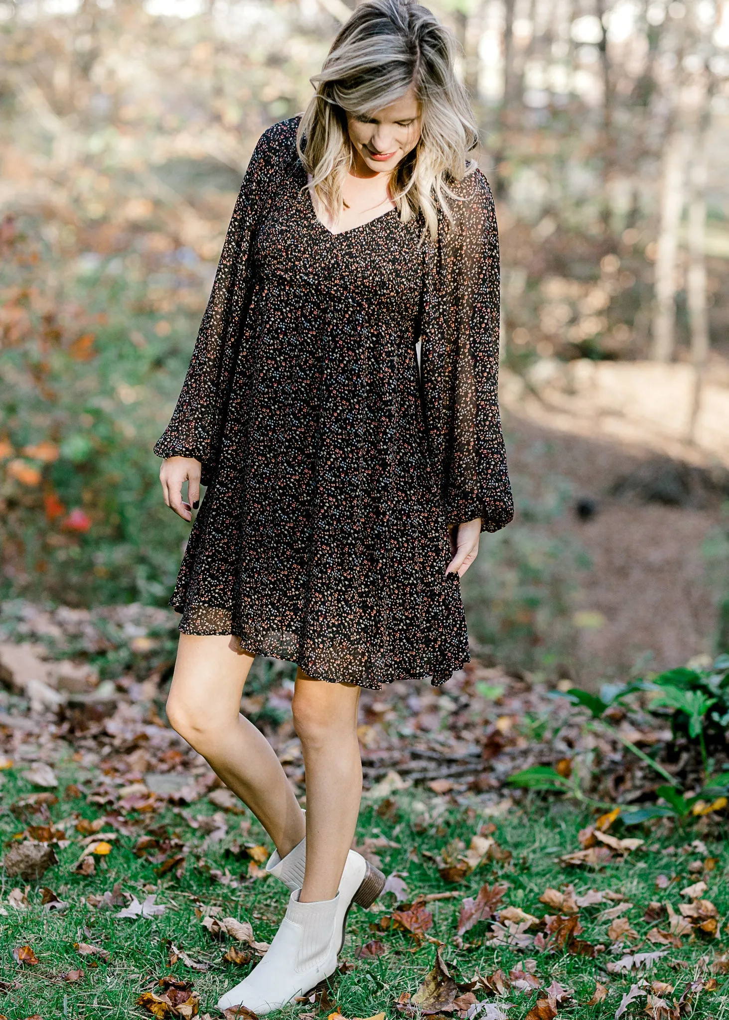 X Black Floral Long Sleeve Dress